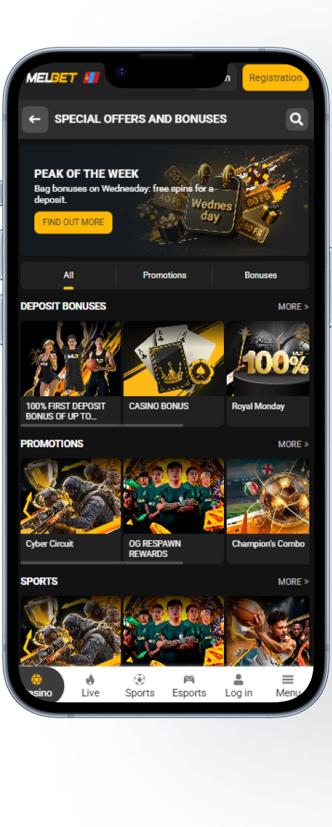 Bonus screen in Melbet app