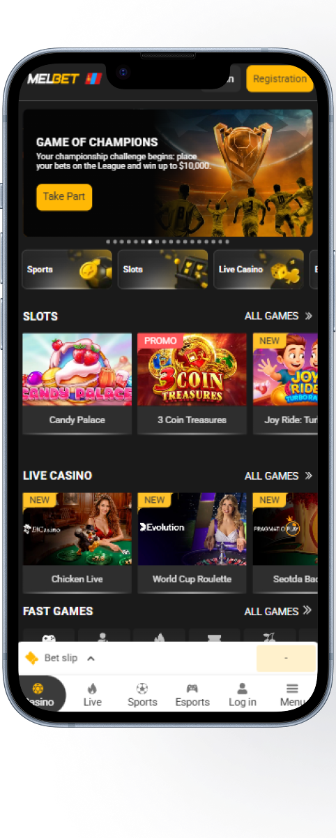 Melbet app home screen